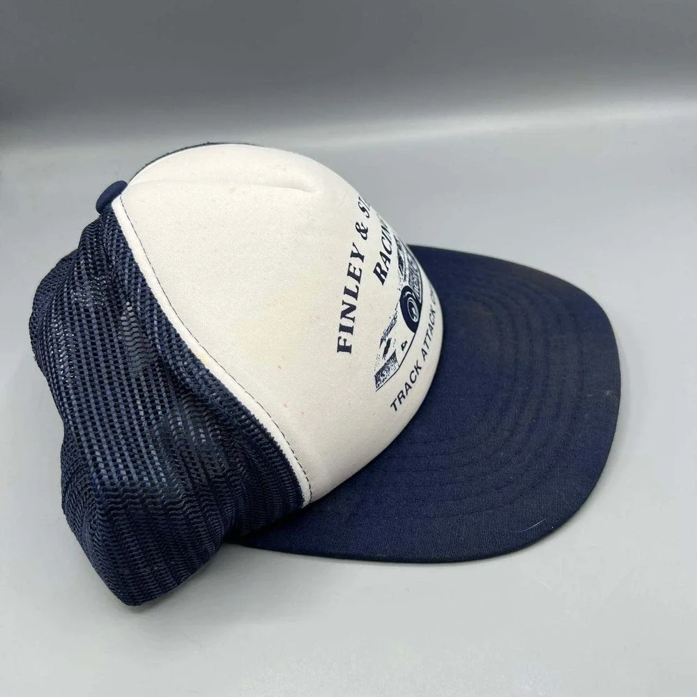 Vintage‎ Finley & Stapler Racing Trucker Hat Men White Blue Xpres Caps Snap Back